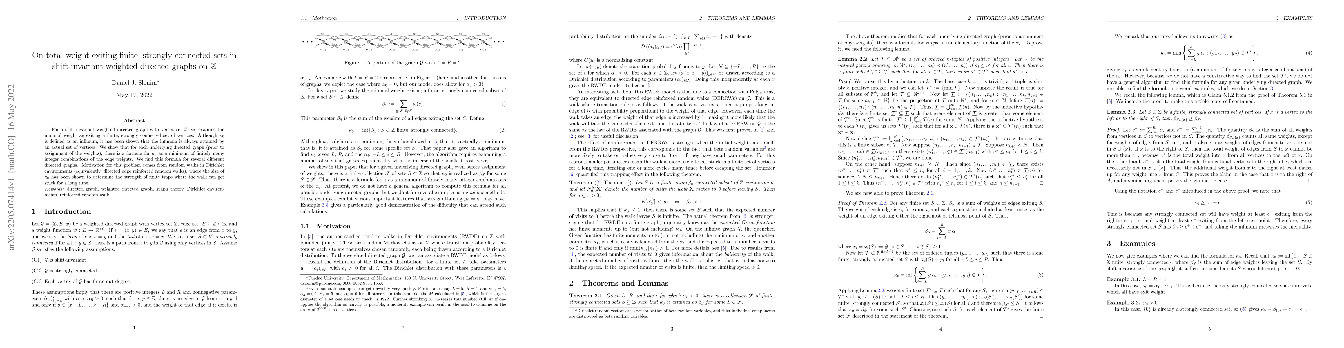 Thumbnail for On total weight exiting finite, strongly connected sets in
  shift-invariant weighted directed graphs on $\mathbb{Z}$