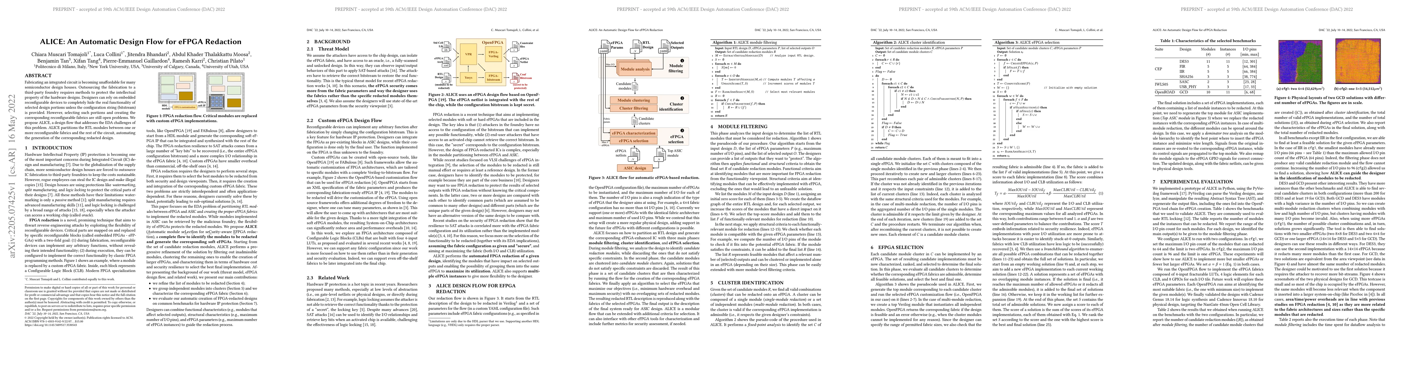 Thumbnail for ALICE: An Automatic Design Flow for eFPGA Redaction