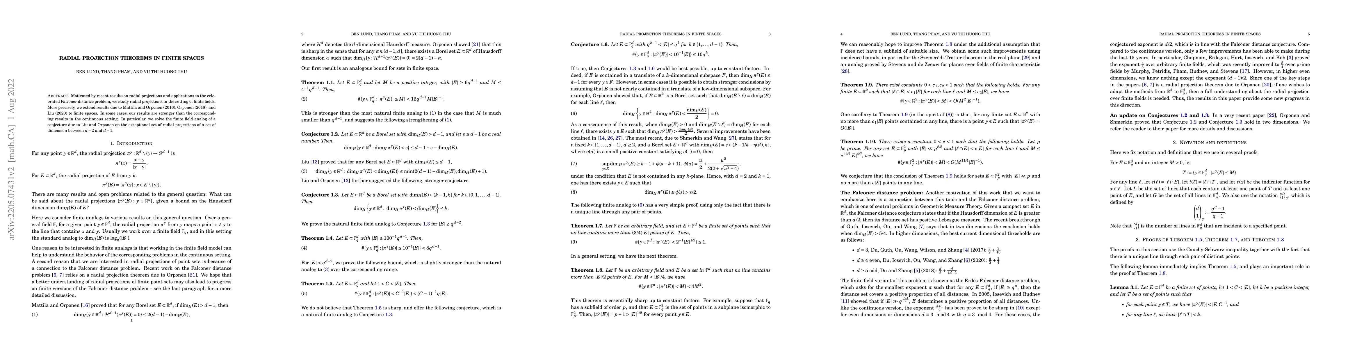 Thumbnail for Radial projection theorems in finite spaces