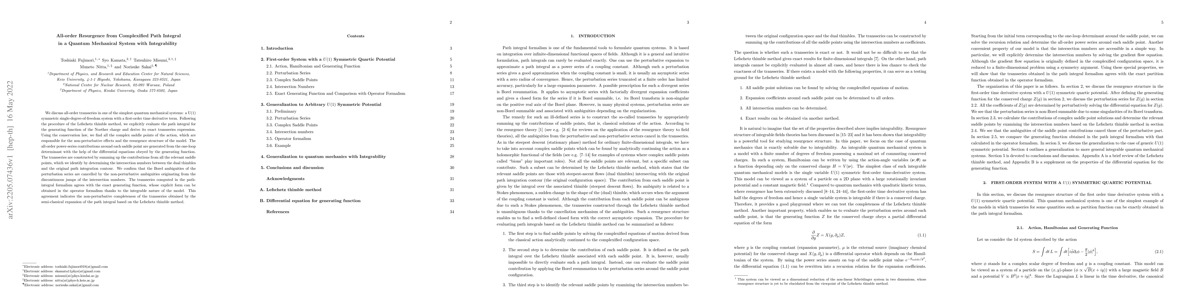 Thumbnail for All-order Resurgence from Complexified Path Integral in a Quantum
  Mechanical System with Integrability