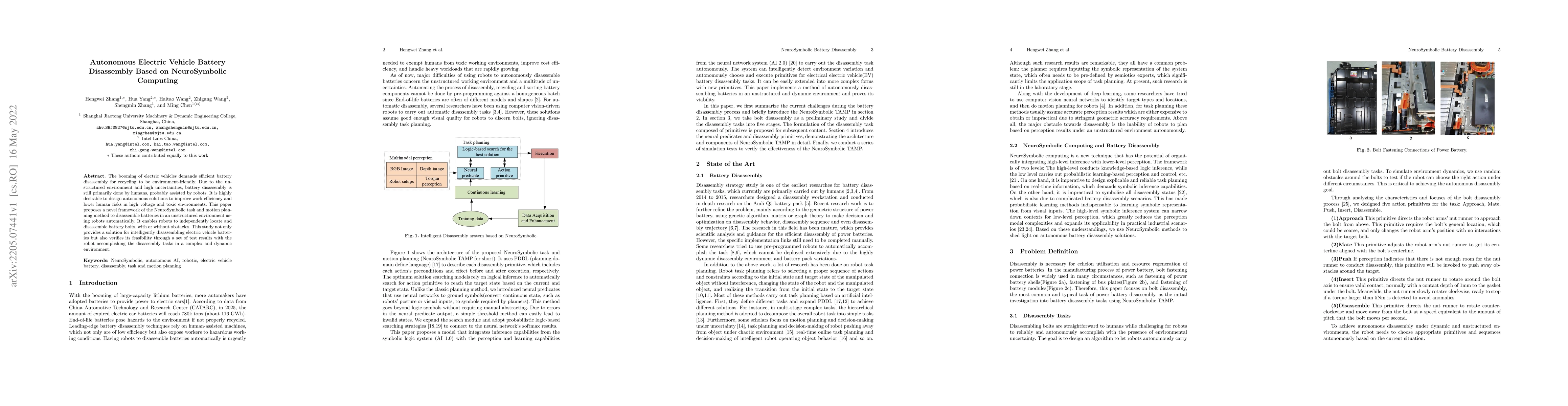 Thumbnail for Autonomous Electric Vehicle Battery Disassembly Based on NeuroSymbolic
  Computing