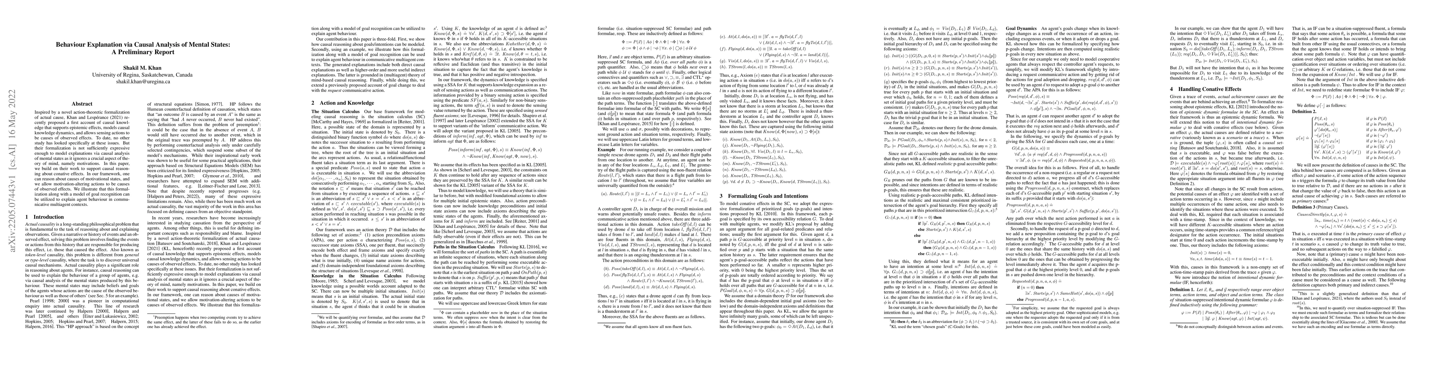 Thumbnail for Behaviour Explanation via Causal Analysis of Mental States: A
  Preliminary Report