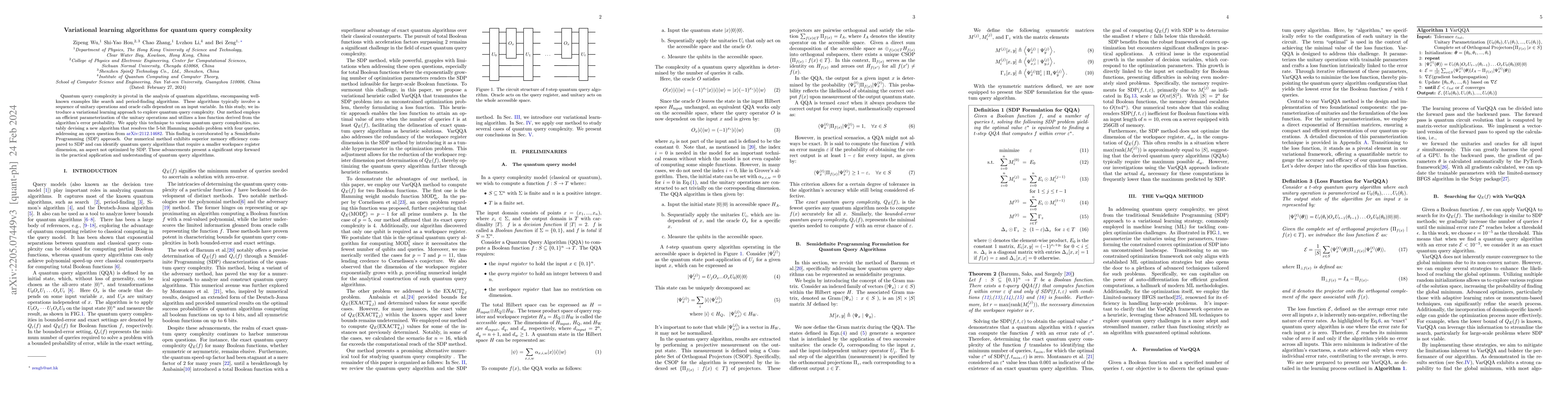 Thumbnail for Variational learning algorithms for quantum query complexity