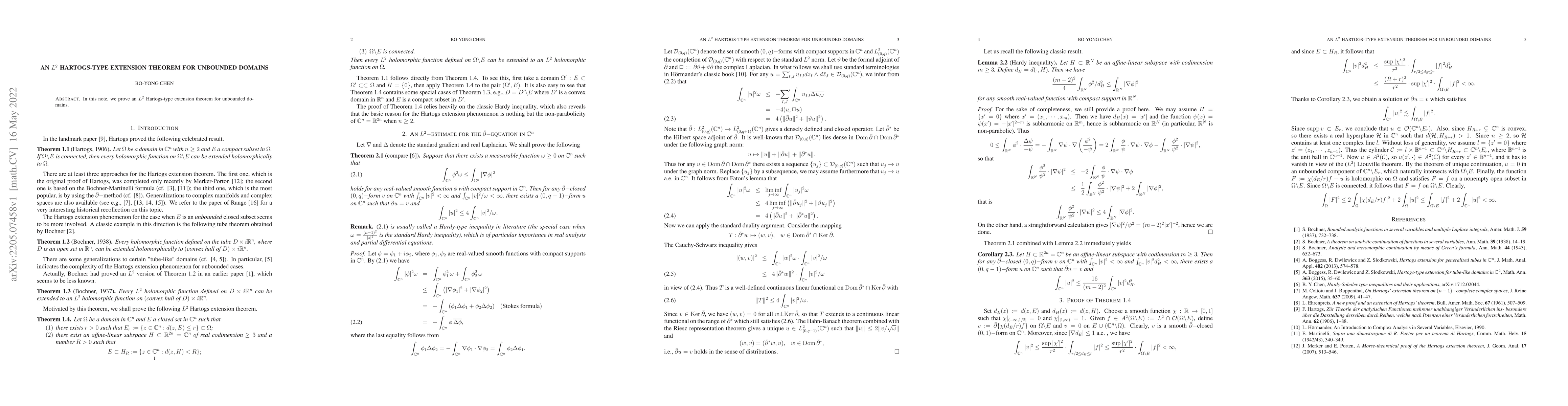 Thumbnail for An $L^2$ Hartogs-type extension theorem for unbounded domains