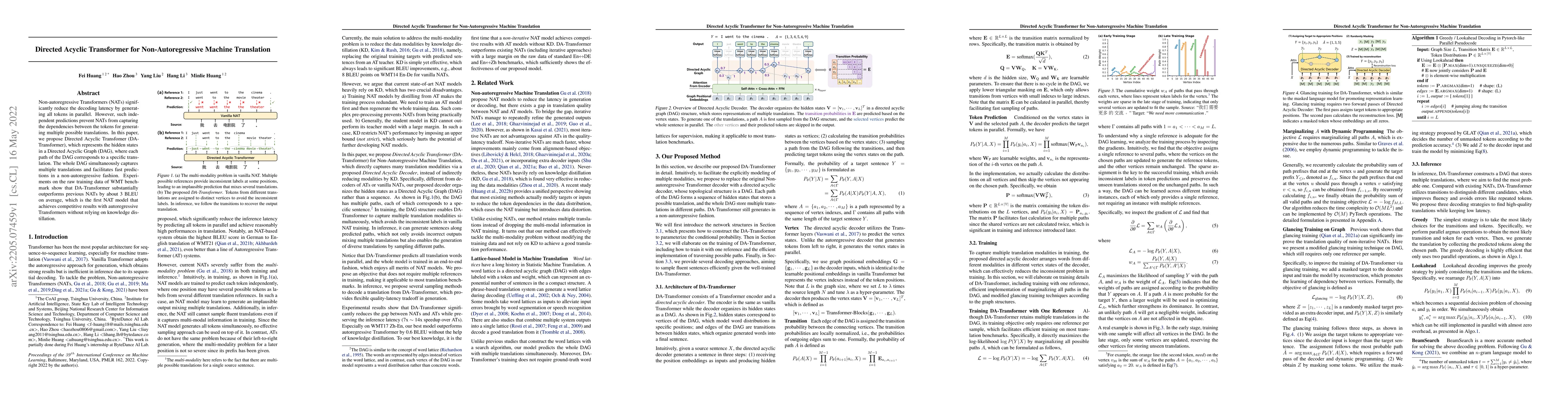 Thumbnail for Directed Acyclic Transformer for Non-Autoregressive Machine Translation