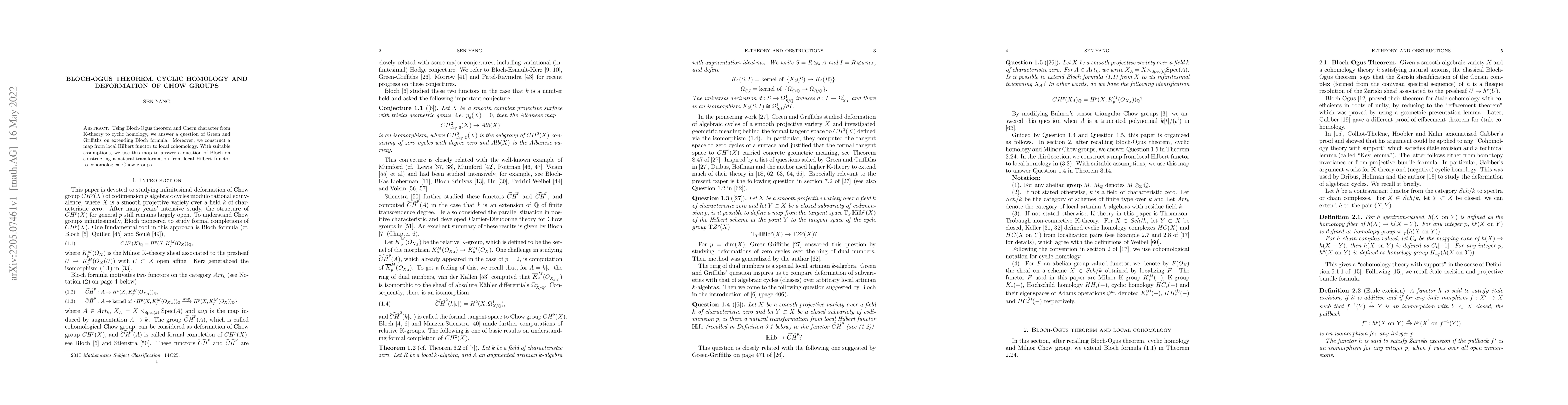 Thumbnail for Bloch-Ogus theorem,cyclic homology and deformation of Chow groups