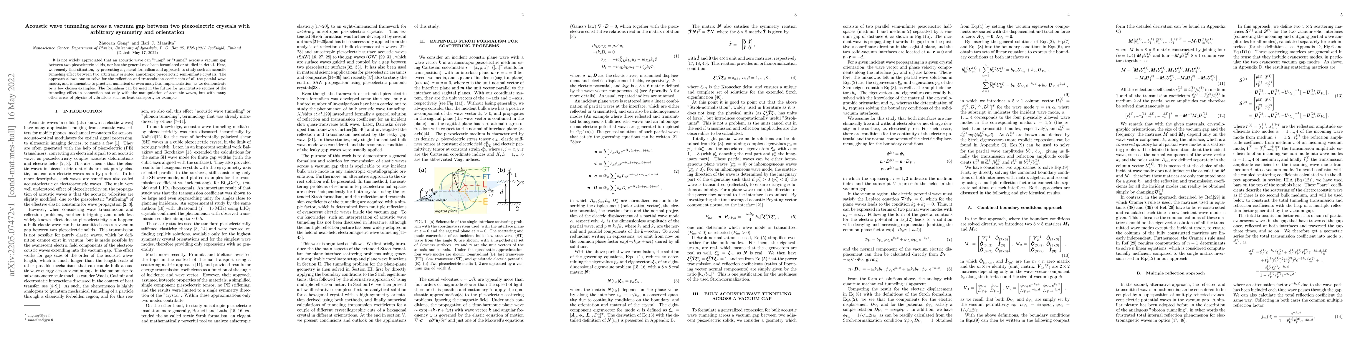 Thumbnail for Acoustic wave tunneling across a vacuum gap between two piezoelectric
  crystals with arbitrary symmetry and orientation