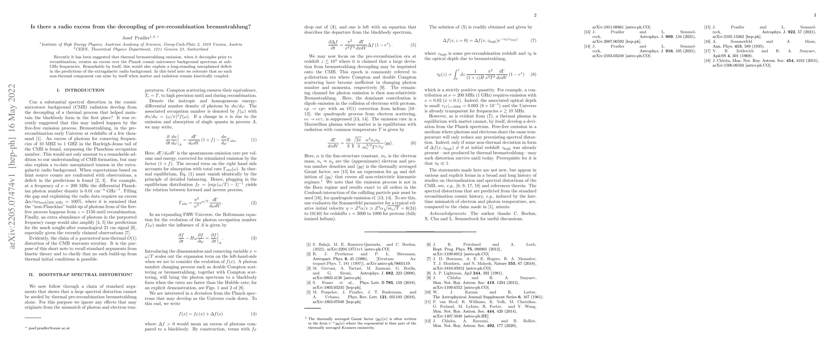 Thumbnail for Is there a radio excess from the decoupling of pre-recombination
  bremsstrahlung?