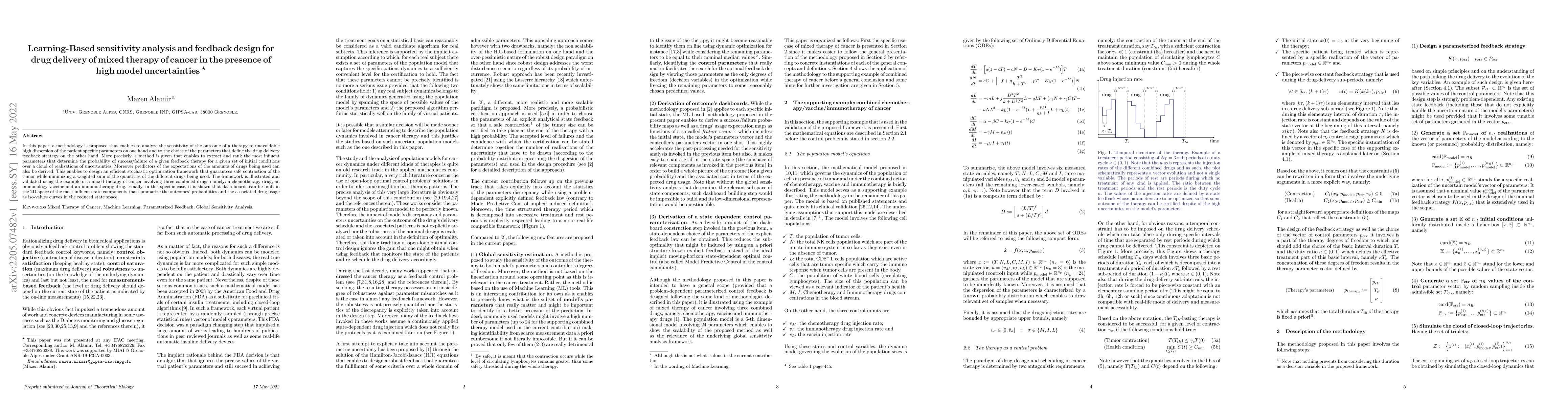 Thumbnail for Learning-Based sensitivity analysis and feedback design for drug
  delivery of mixed therapy of cancer in the presence of high model
  uncertainties