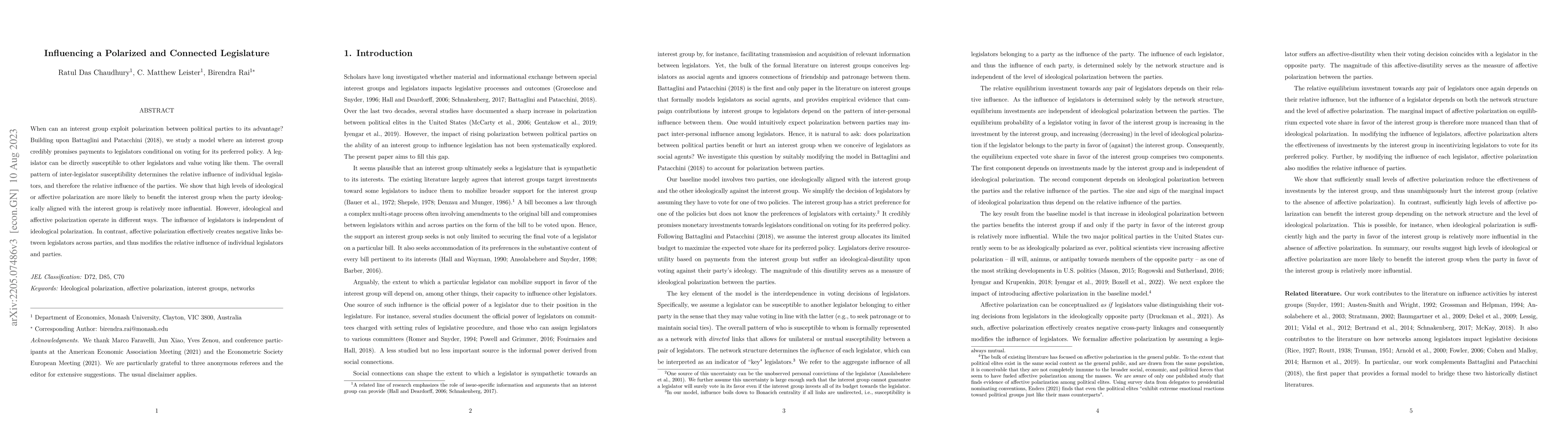 Thumbnail for Influencing a Polarized and Connected Legislature