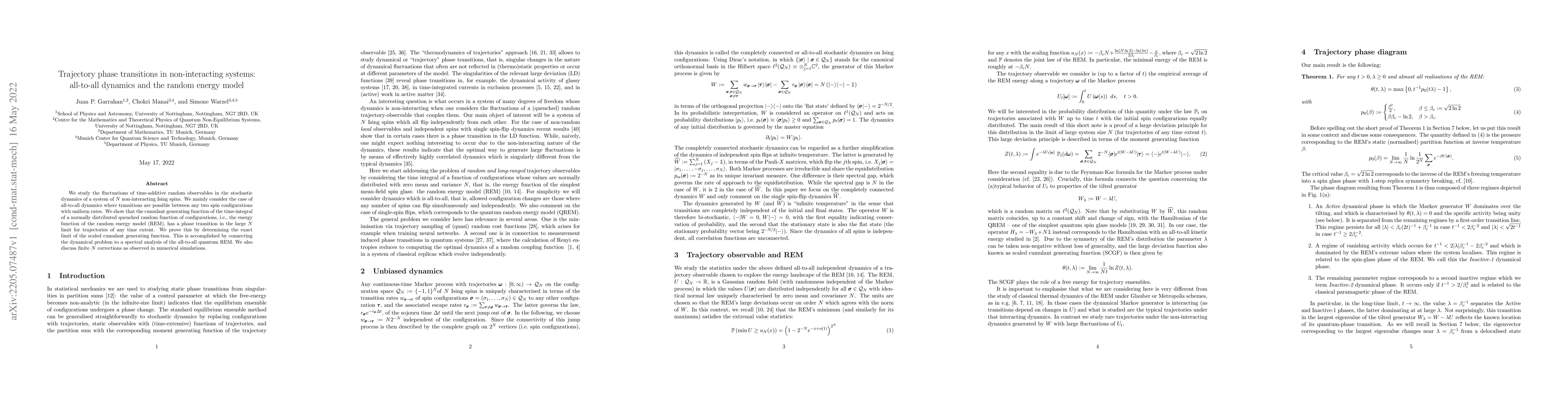 Thumbnail for Trajectory phase transitions in non-interacting systems: all-to-all
  dynamics and the random energy model