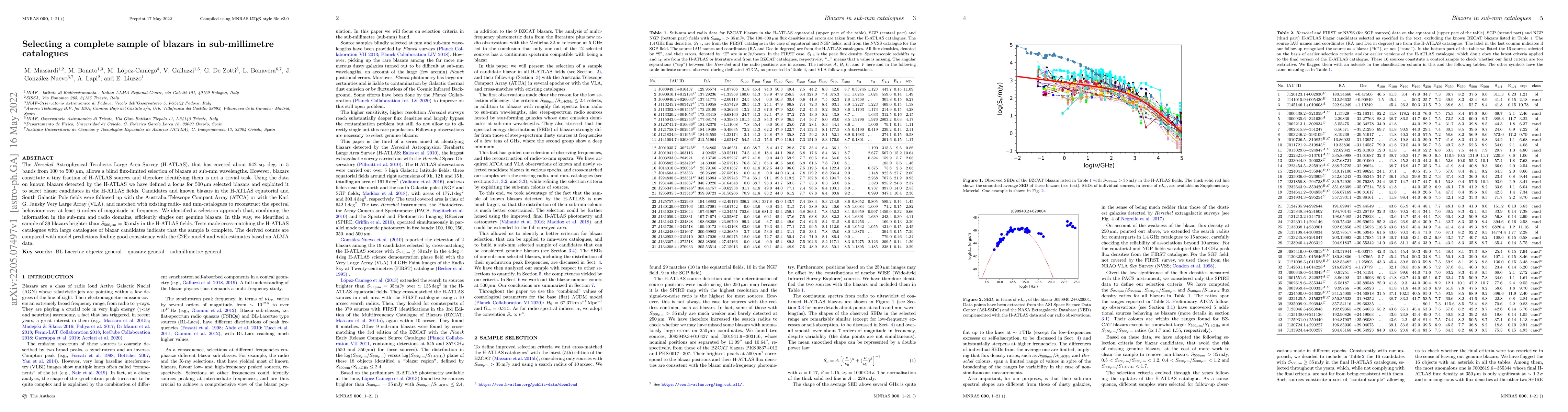 Thumbnail for Selecting a complete sample of blazars in sub-millimetre catalogues