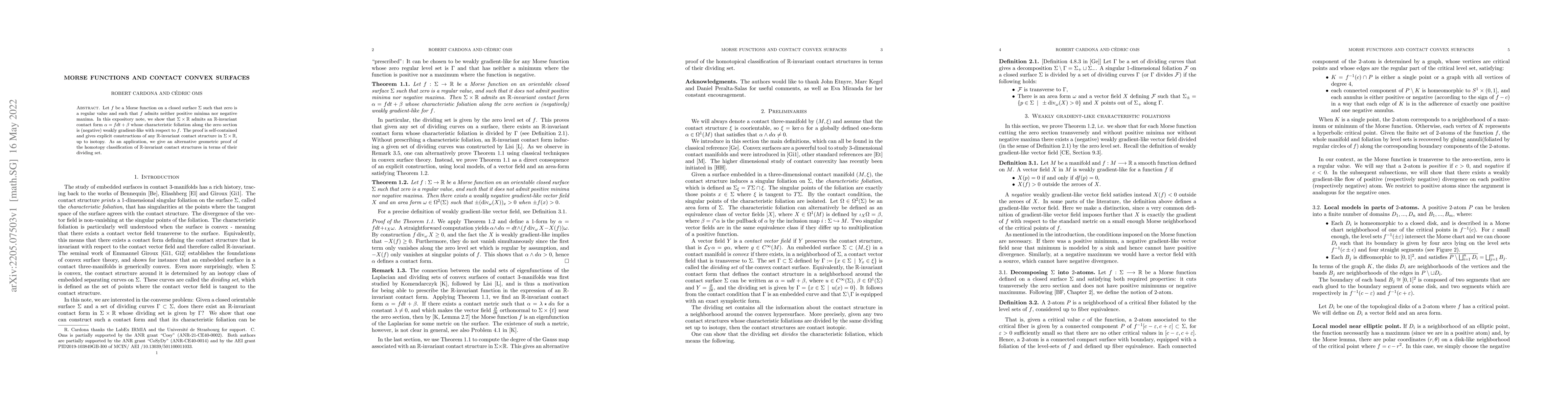 Thumbnail for Morse functions and contact convex surfaces