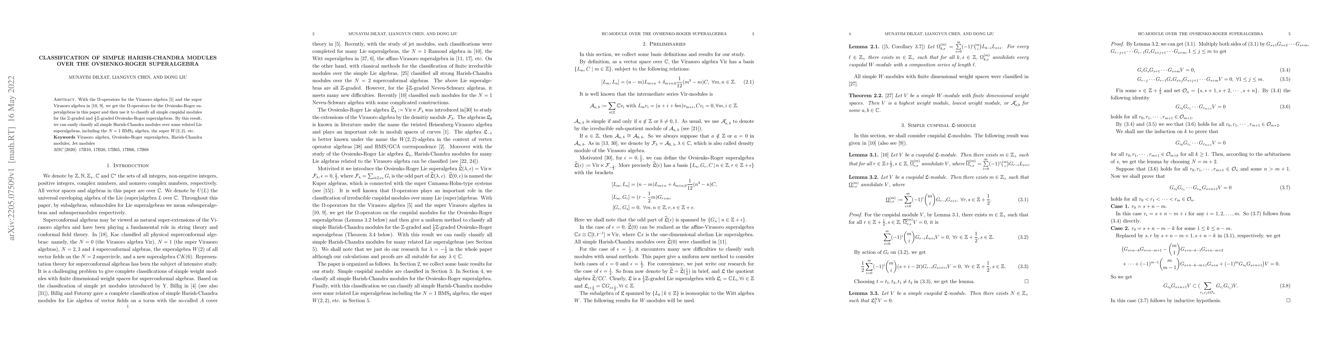 Thumbnail for Classification of simple Harish-Chandra modules over the Ovsienko-Roger
  superalgebra