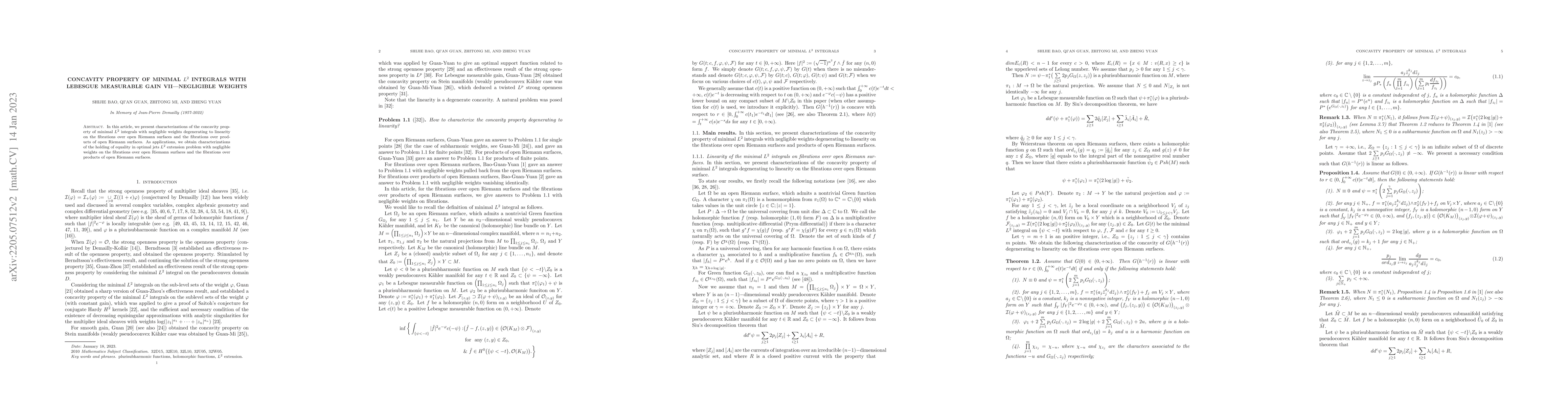 Thumbnail for Concavity property of minimal $L^{2}$ integrals with Lebesgue measurable
  gain VII -- Negligible weights