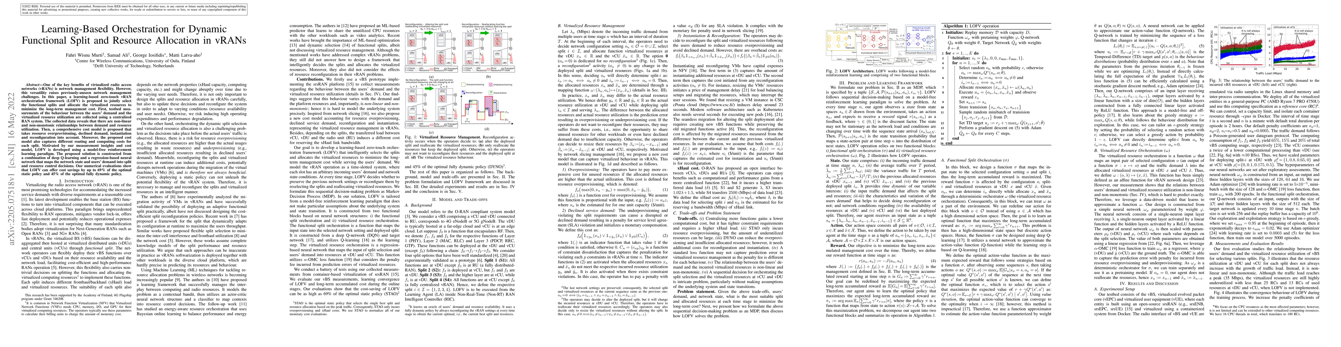 Thumbnail for Learning-Based Orchestration for Dynamic Functional Split and Resource
  Allocation in vRANs