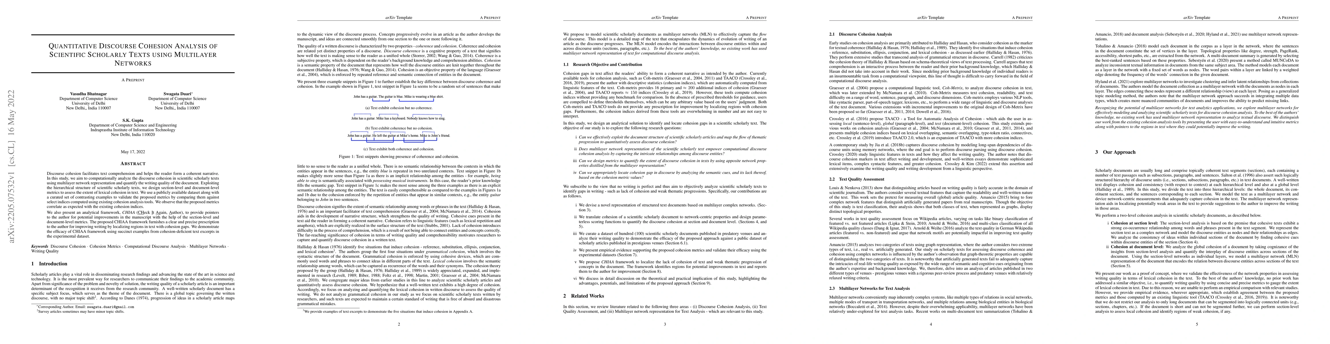 Thumbnail for Quantitative Discourse Cohesion Analysis of Scientific Scholarly Texts
  using Multilayer Networks