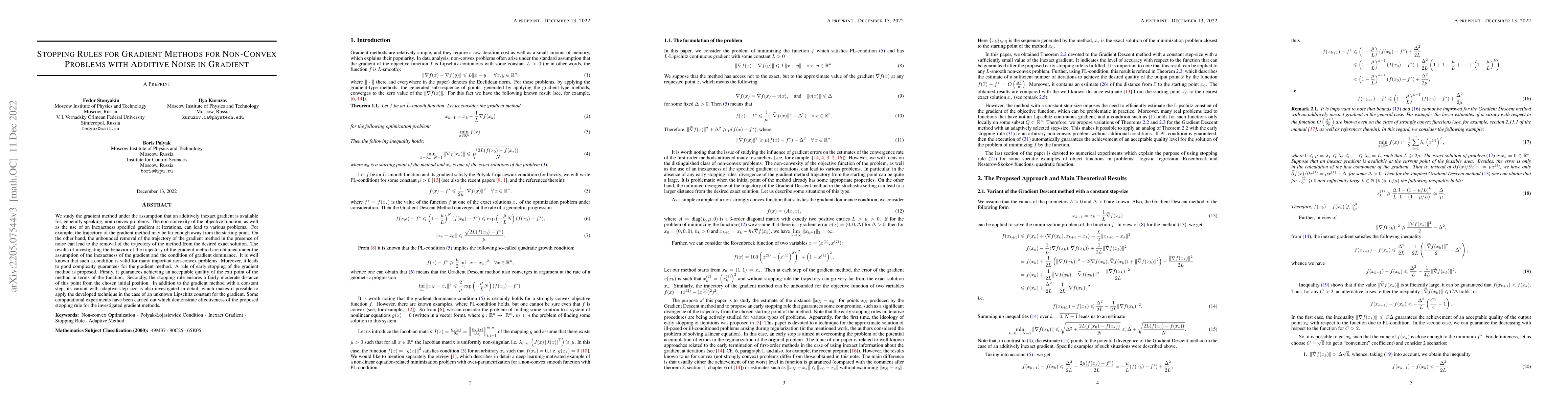 Thumbnail for Stopping Rules for Gradient Methods for Non-Convex Problems with
  Additive Noise in Gradient