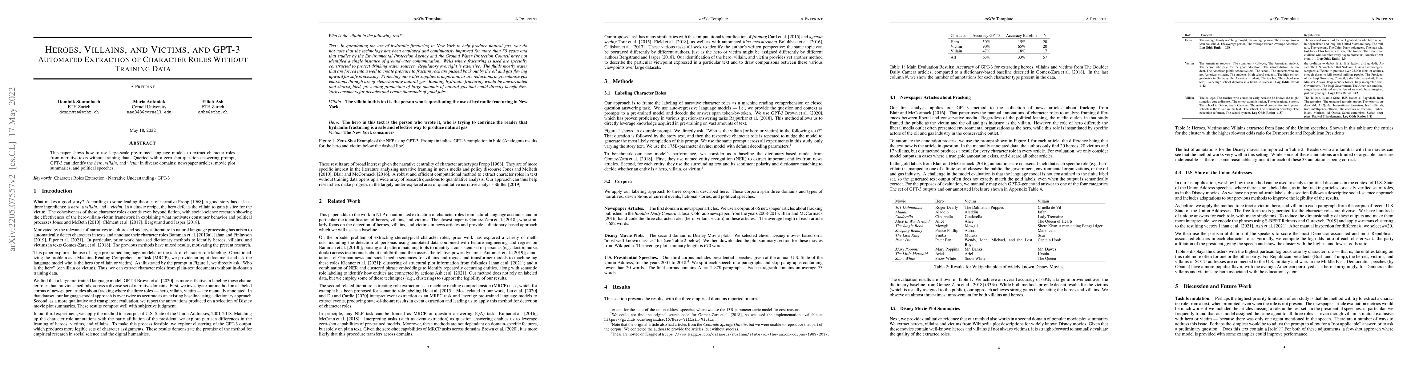 Thumbnail for Heroes, Villains, and Victims, and GPT-3: Automated Extraction of
  Character Roles Without Training Data