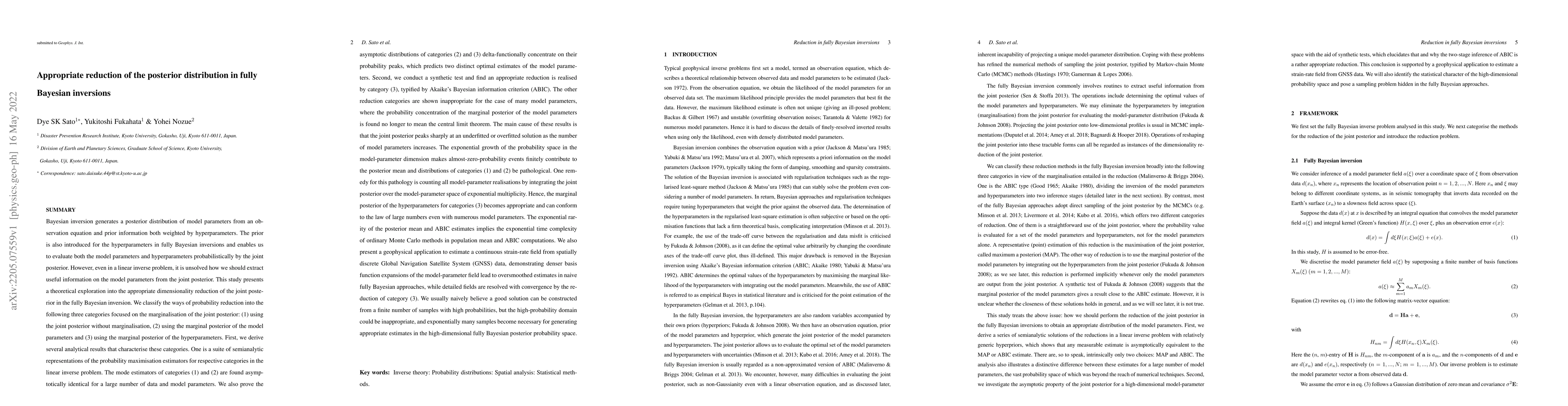 Thumbnail for Appropriate reduction of the posterior distribution in fully Bayesian
  inversions
