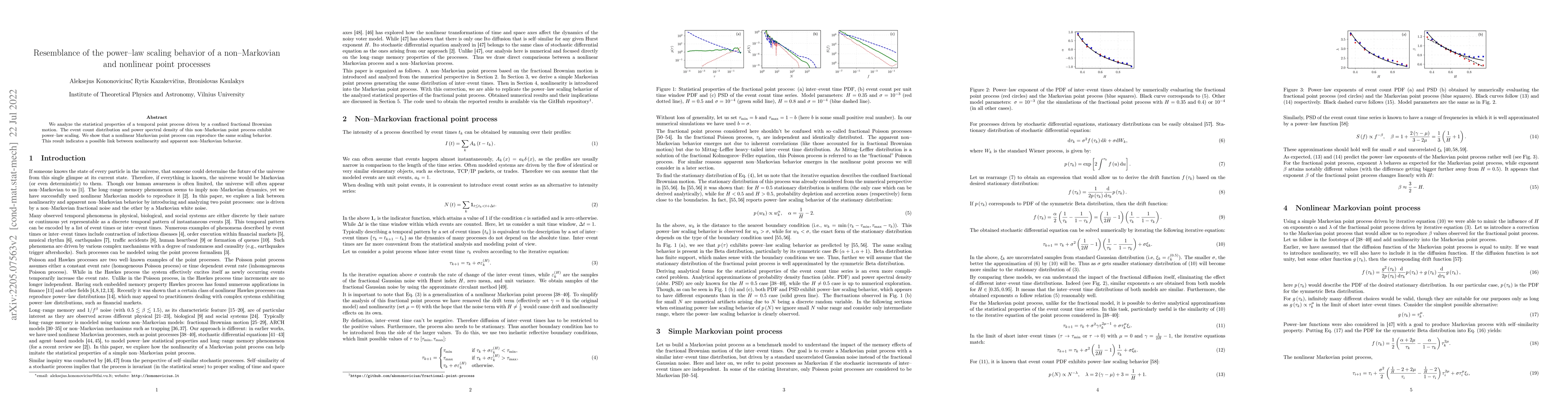 Thumbnail for Resemblance of the power-law scaling behavior of a non-Markovian and
  nonlinear point processes