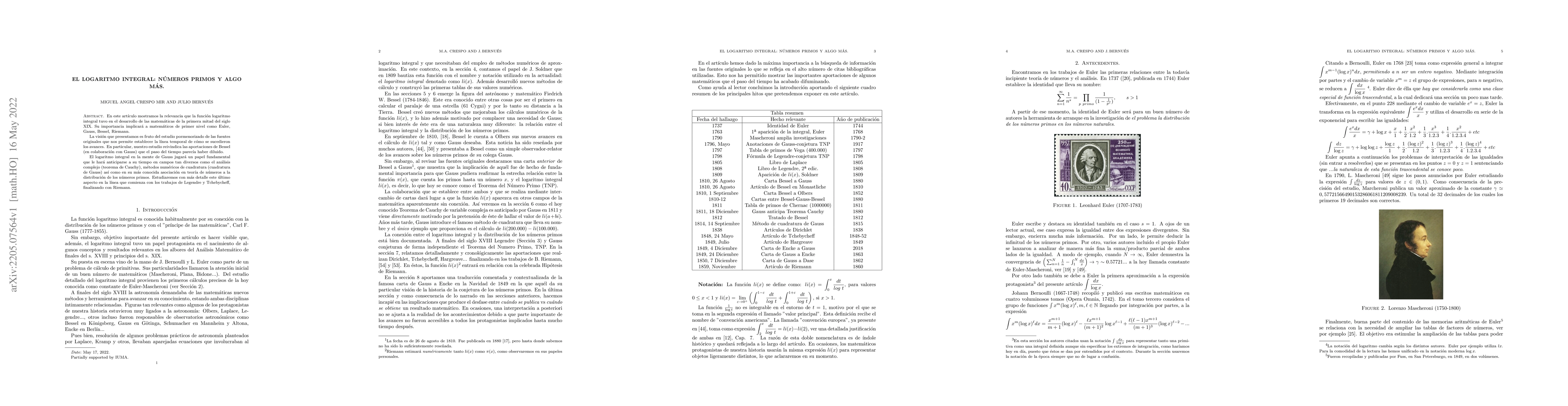 Thumbnail for El Logaritmo Integral: N\'umeros primos y algo m\'as
