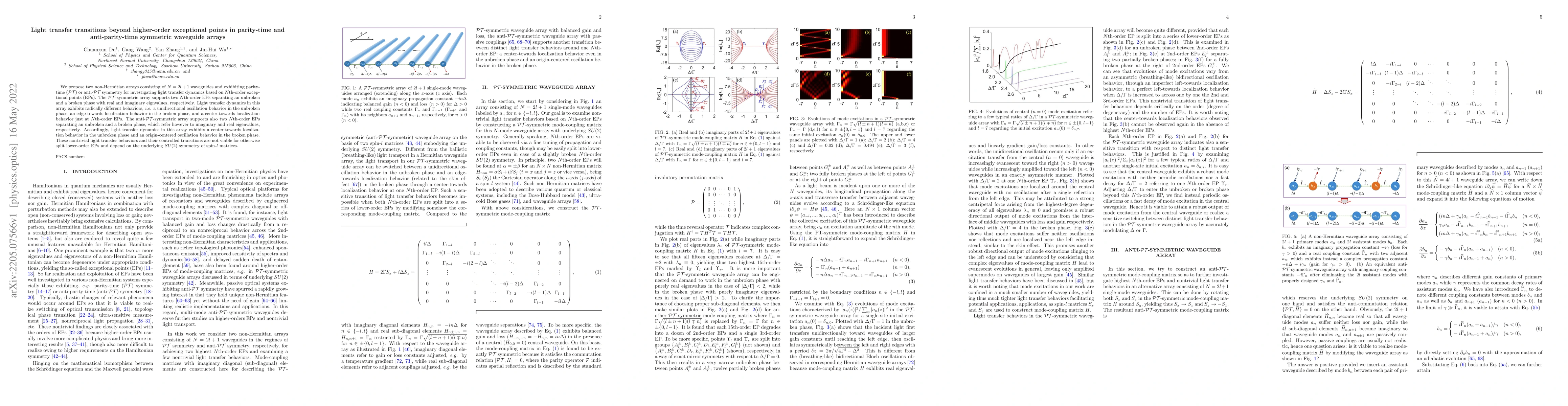 Thumbnail for Light transfer transitions beyond higher-order exceptional points in
  parity-time and anti-parity-time symmetric waveguide arrays