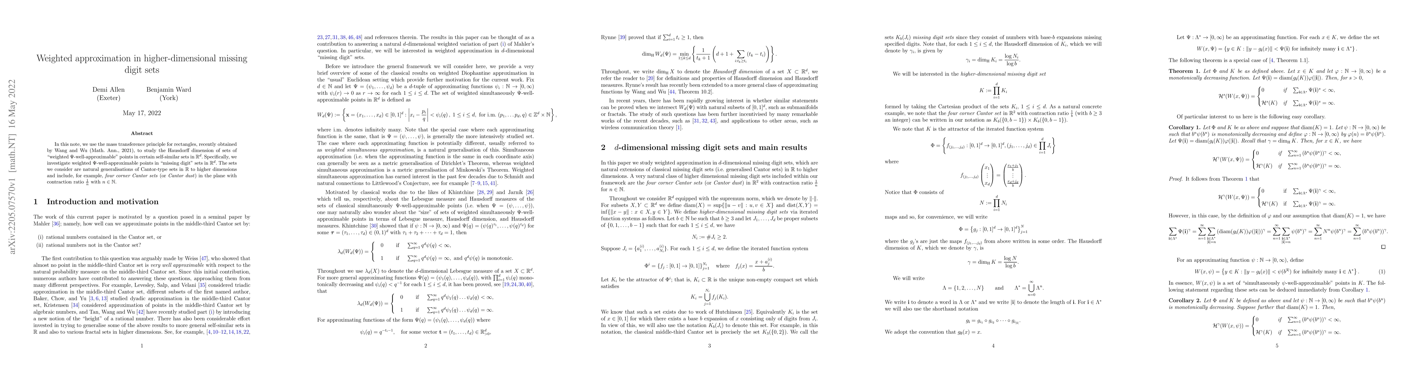 Thumbnail for Weighted approximation in higher-dimensional missing digit sets