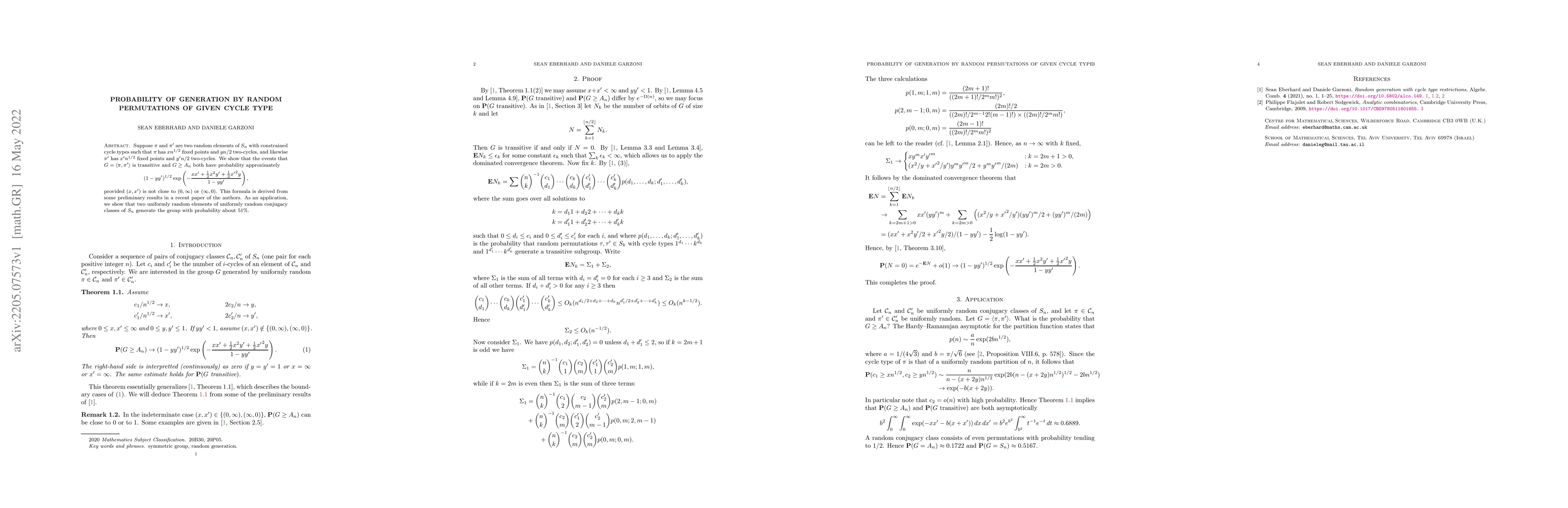 Thumbnail for Probability of generation by random permutations of given cycle type