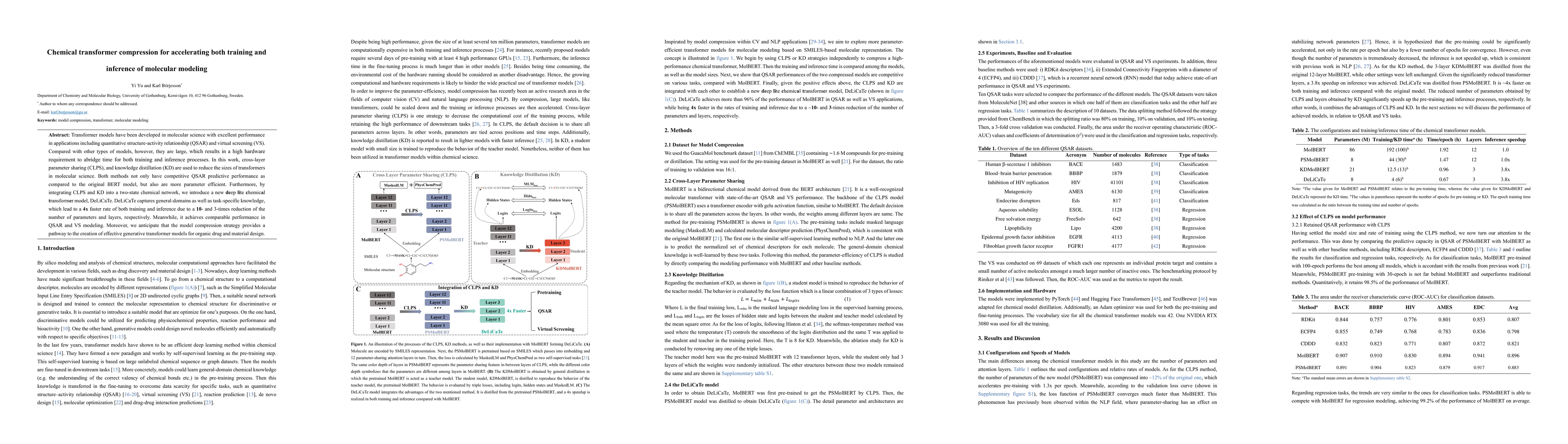 Thumbnail for Chemical transformer compression for accelerating both training and
  inference of molecular modeling