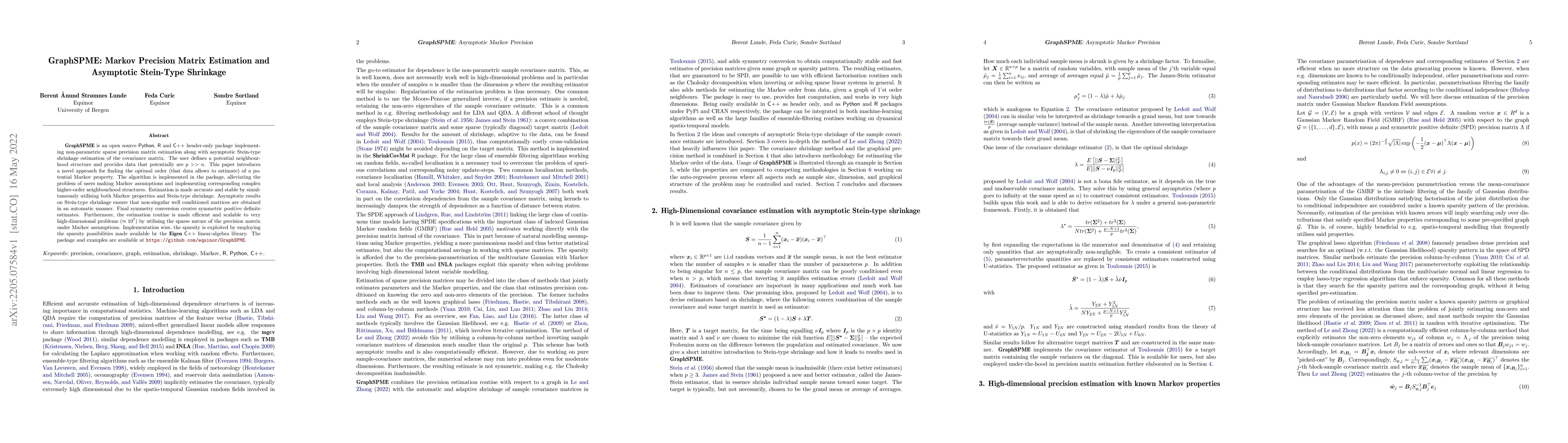Thumbnail for GraphSPME: Markov Precision Matrix Estimation and Asymptotic Stein-Type
  Shrinkage