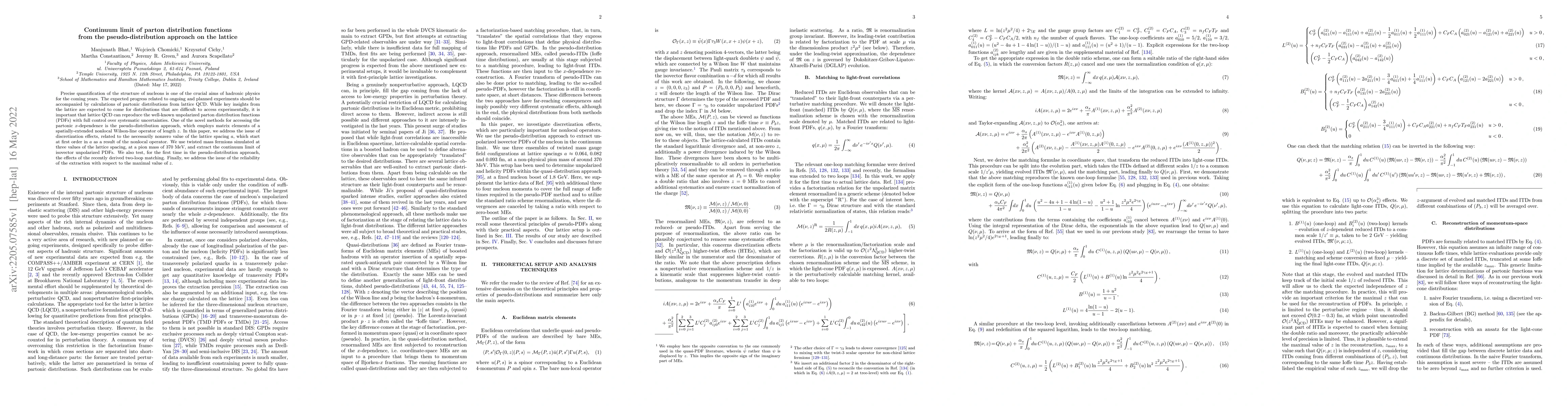 Thumbnail for Continuum limit of parton distribution functions from the
  pseudo-distribution approach on the lattice