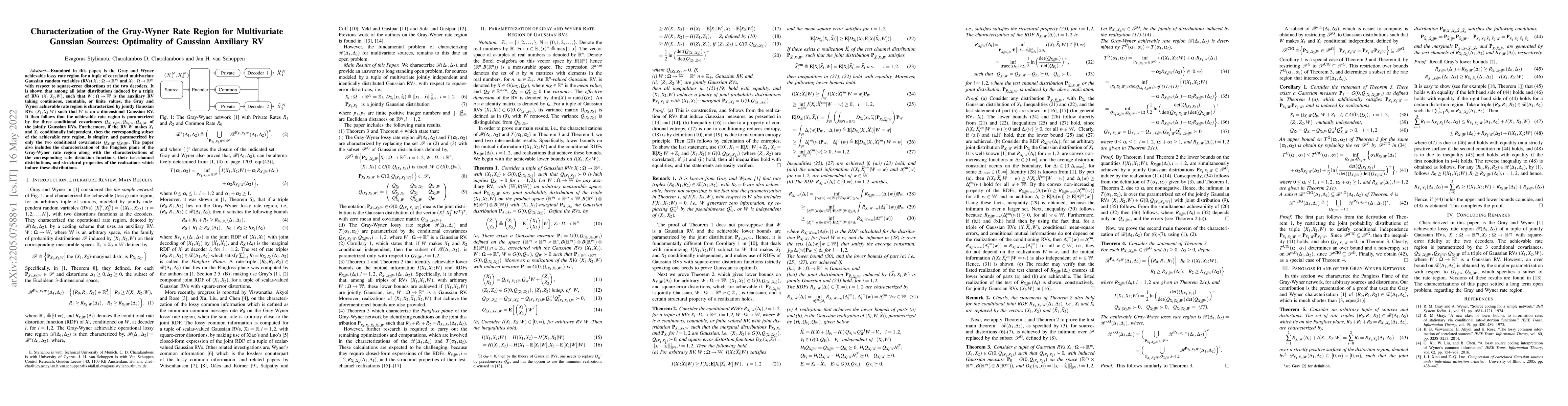 Thumbnail for Characterization of the Gray-Wyner Rate Region for Multivariate Gaussian
  Sources: Optimality of Gaussian Auxiliary RV