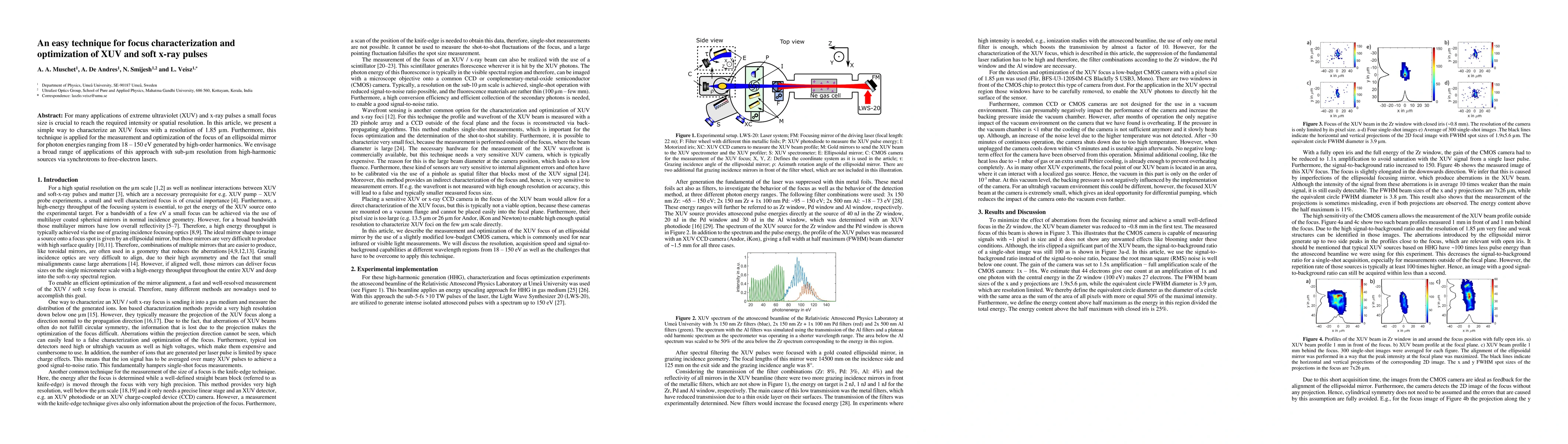 Thumbnail for An easy technique for focus characterization and optimization of XUV and
  soft x-ray pulses