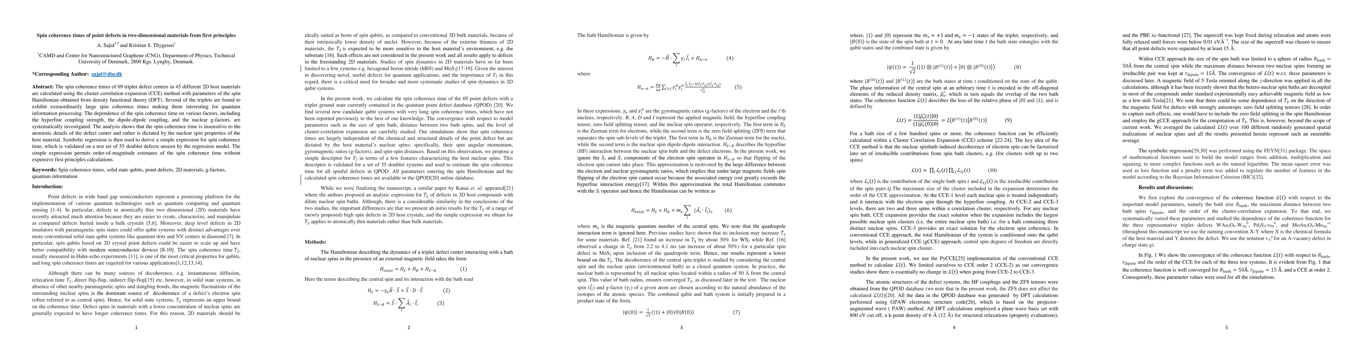 Thumbnail for Spin coherence times of point defects in two-dimensional materials from
  first principles
