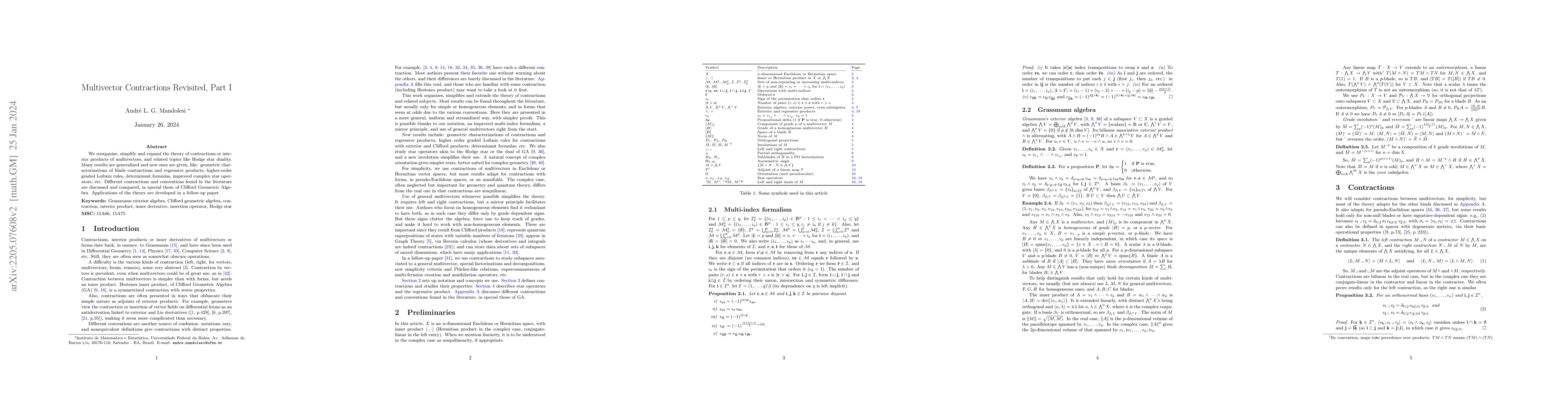 Thumbnail for Multivector Contractions Revisited, Part I