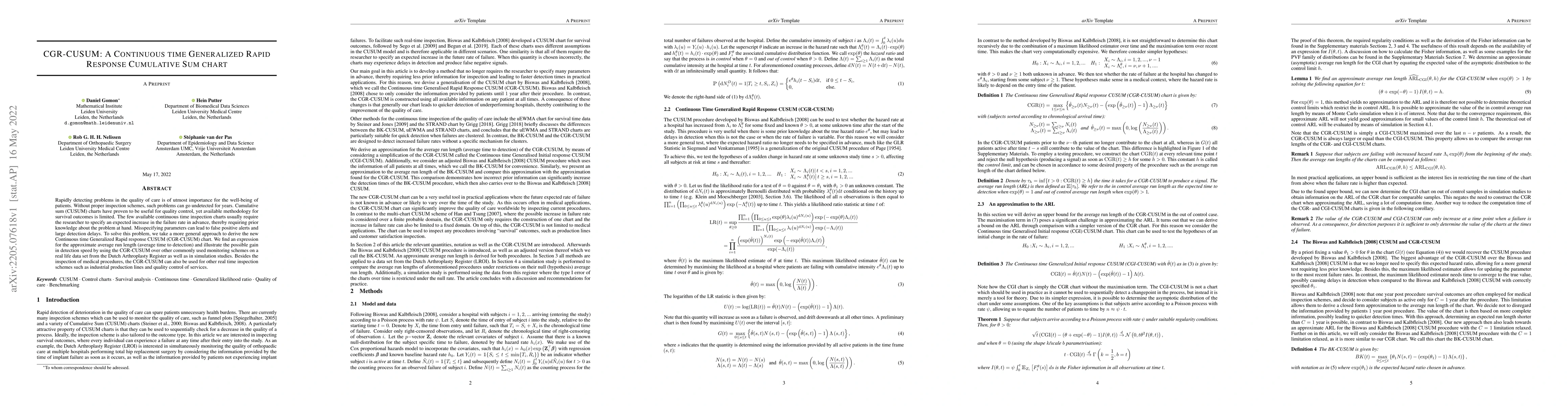 Thumbnail for CGR-CUSUM: A Continuous time Generalized Rapid Response Cumulative Sum
  chart