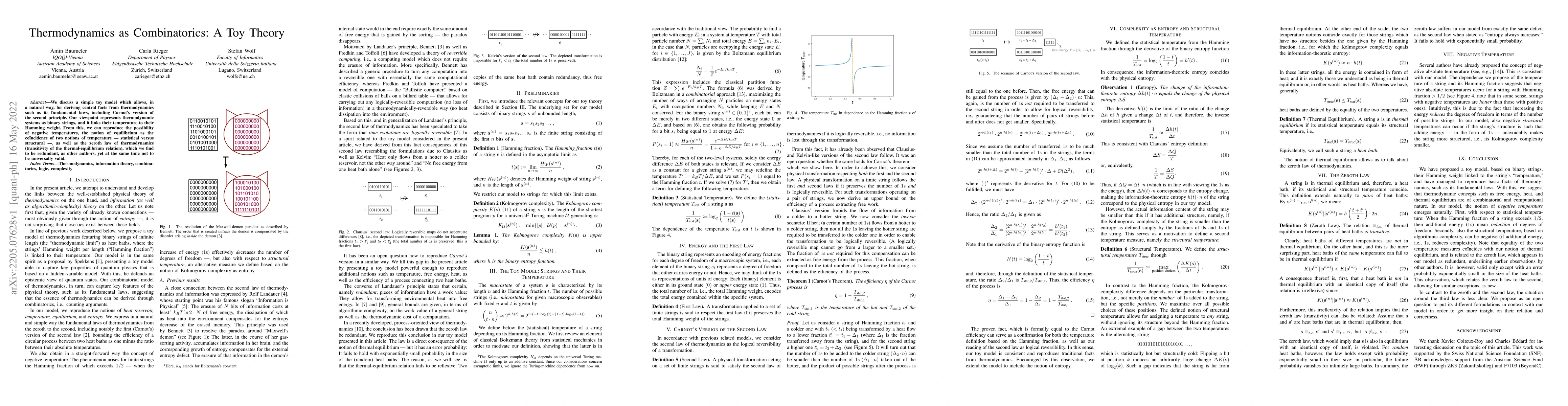 Thumbnail for Thermodynamics as Combinatorics: A Toy Theory