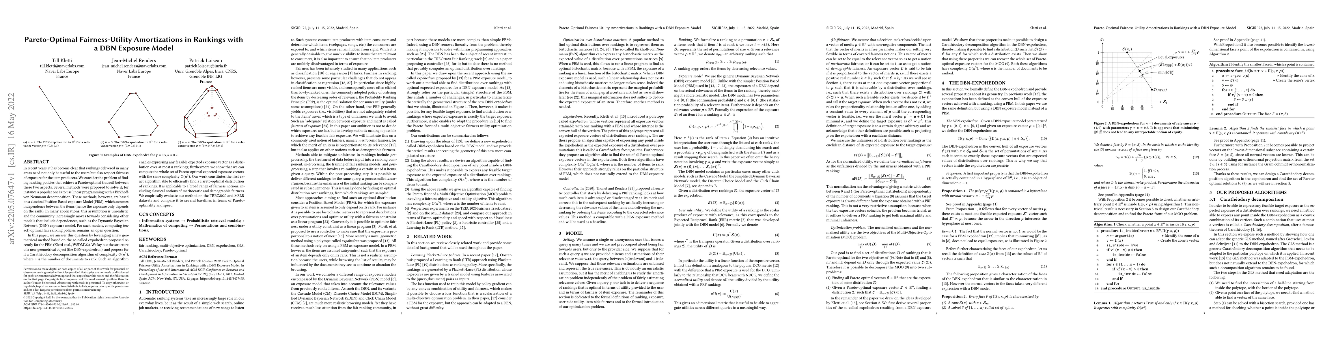 Thumbnail for Pareto-Optimal Fairness-Utility Amortizations in Rankings with a DBN
  Exposure Model