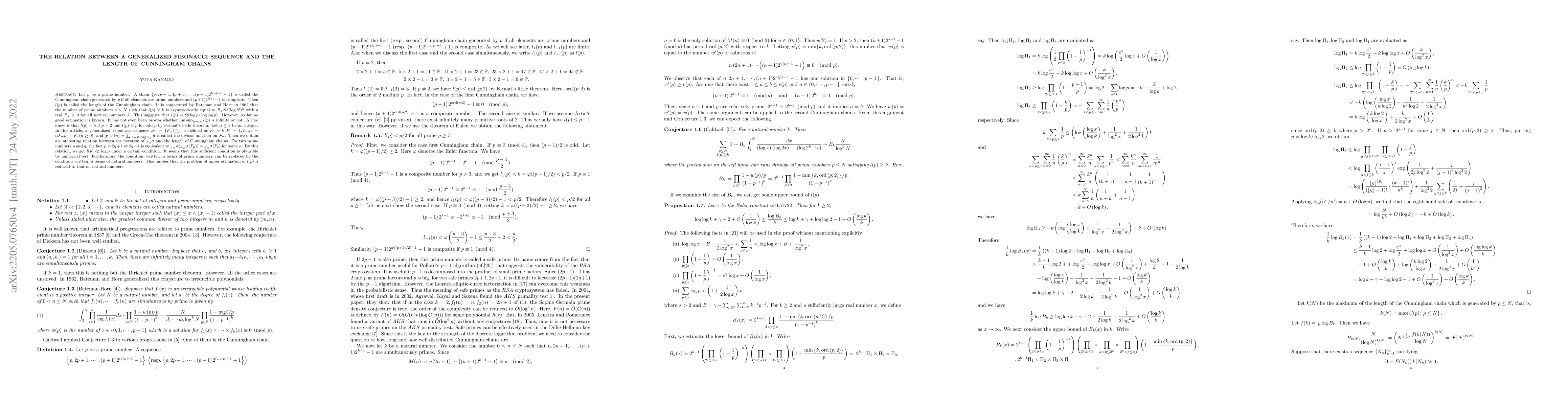 Thumbnail for The relation between a generalized Fibonacci sequence and the length of
  Cunningham chains