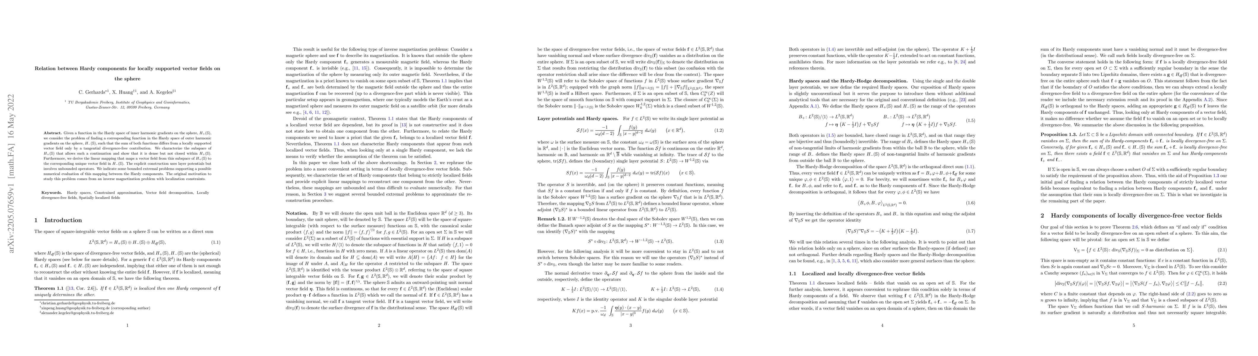 Thumbnail for Relation between Hardy components for locally supported vector fields on
  the sphere