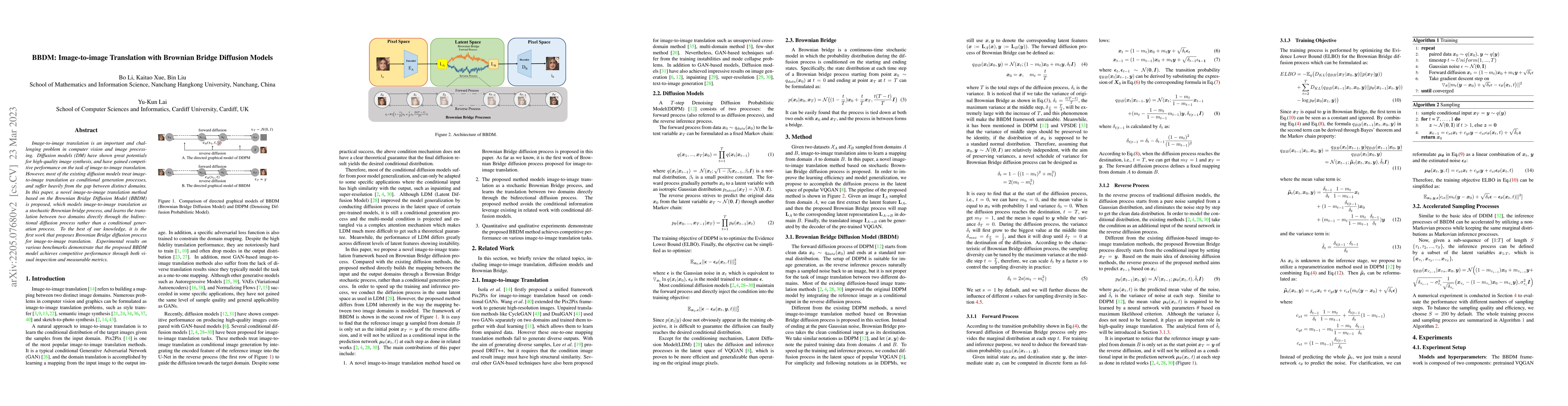 Thumbnail for BBDM: Image-to-image Translation with Brownian Bridge Diffusion Models