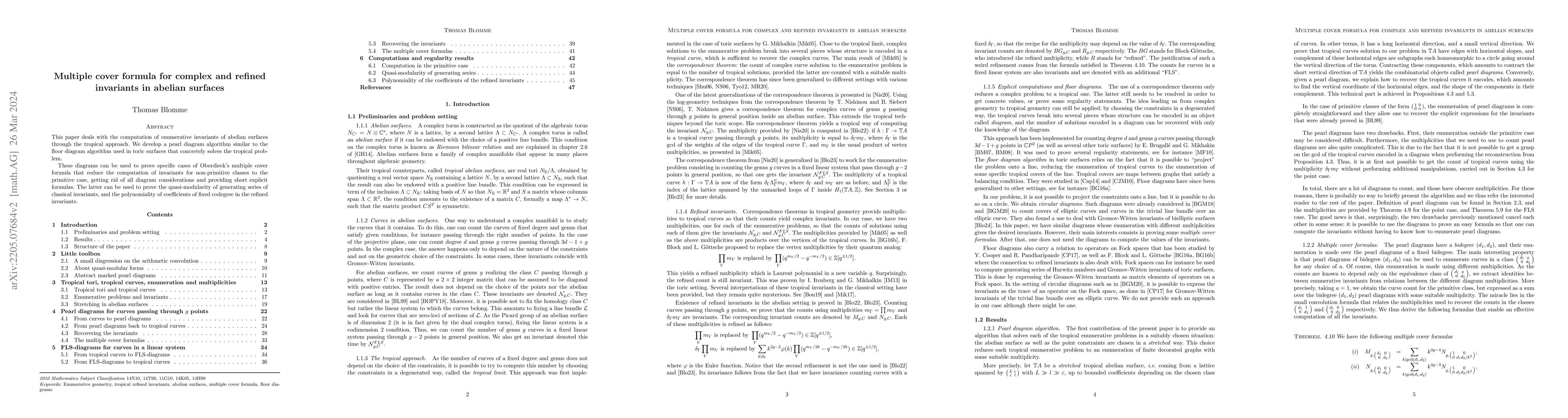 Thumbnail for Tropical curves in abelian surfaces III: pearl diagrams and multiple
  cover formulas