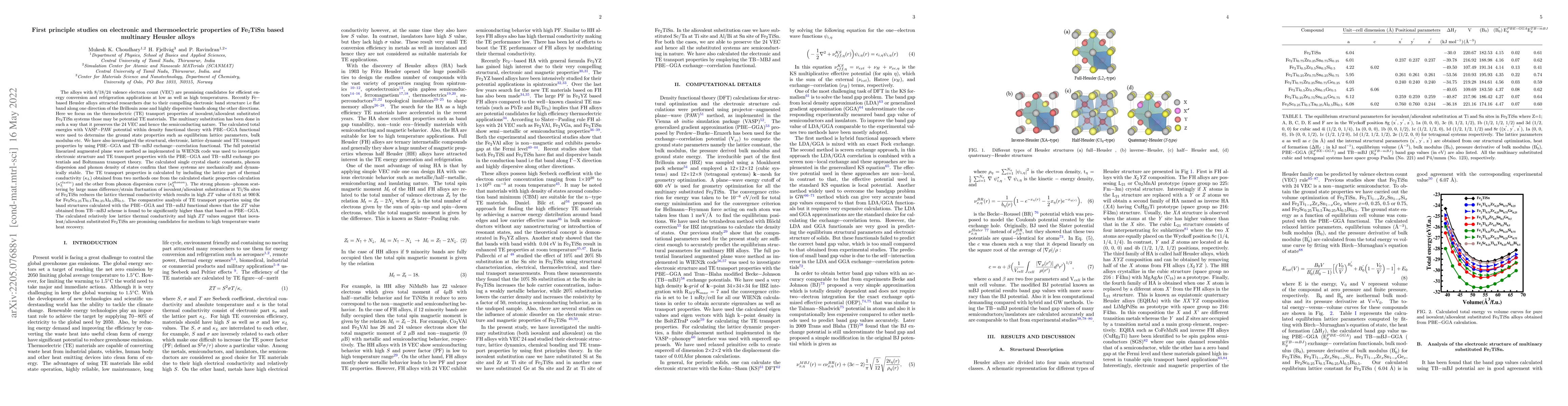 Thumbnail for First principle studies on electronic and thermoelectric properties of
  Fe$_{2}$TiSn based multinary Heusler alloys