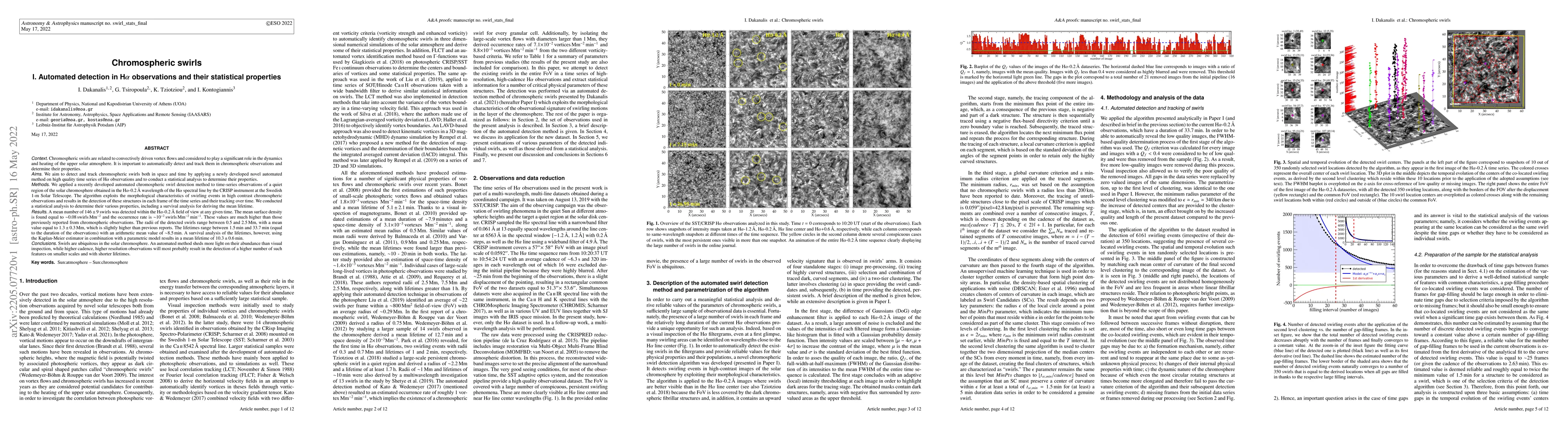 Thumbnail for Chromospheric swirls I. Automated detection in H$\alpha$ observations
  and their statistical properties