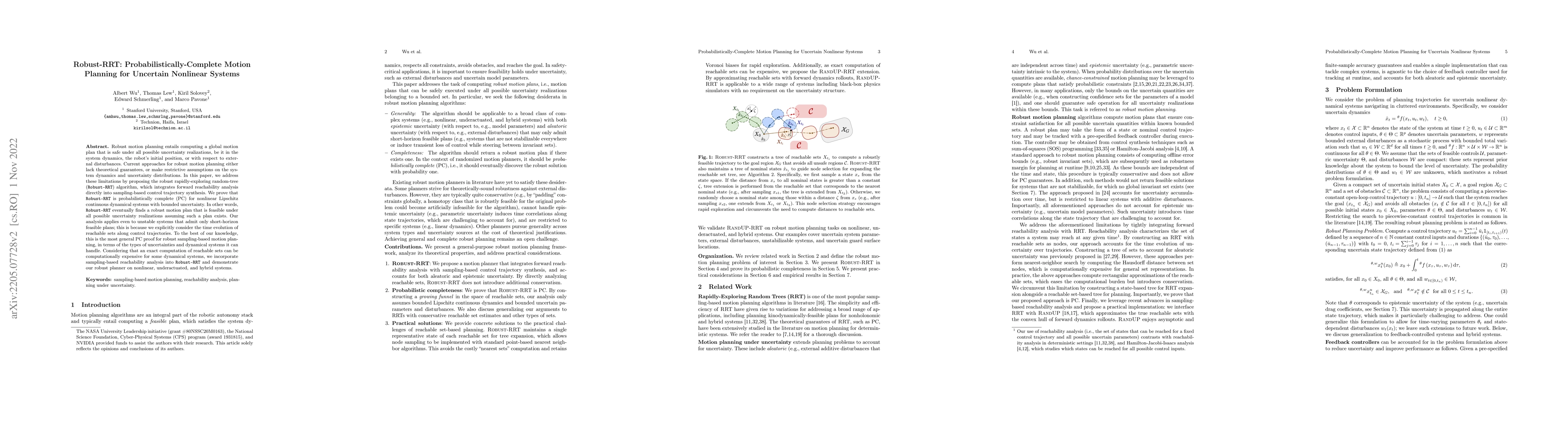 Thumbnail for Robust-RRT: Probabilistically-Complete Motion Planning for Uncertain
  Nonlinear Systems
