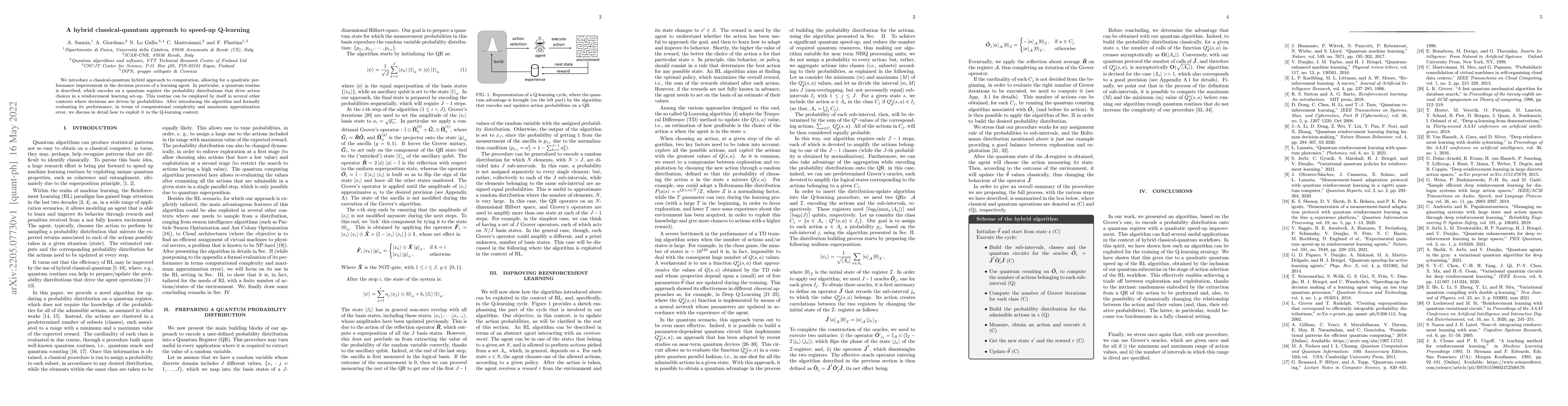 Thumbnail for A hybrid classical-quantum approach to speed-up Q-learning