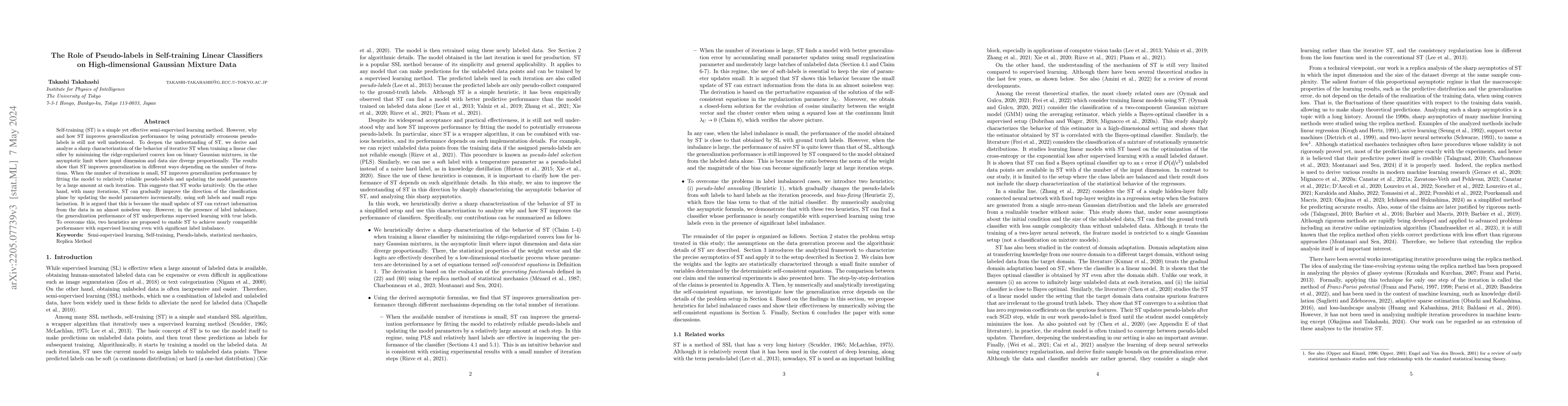Thumbnail for The Role of Pseudo-labels in Self-training Linear Classifiers on
  High-dimensional Gaussian Mixture Data