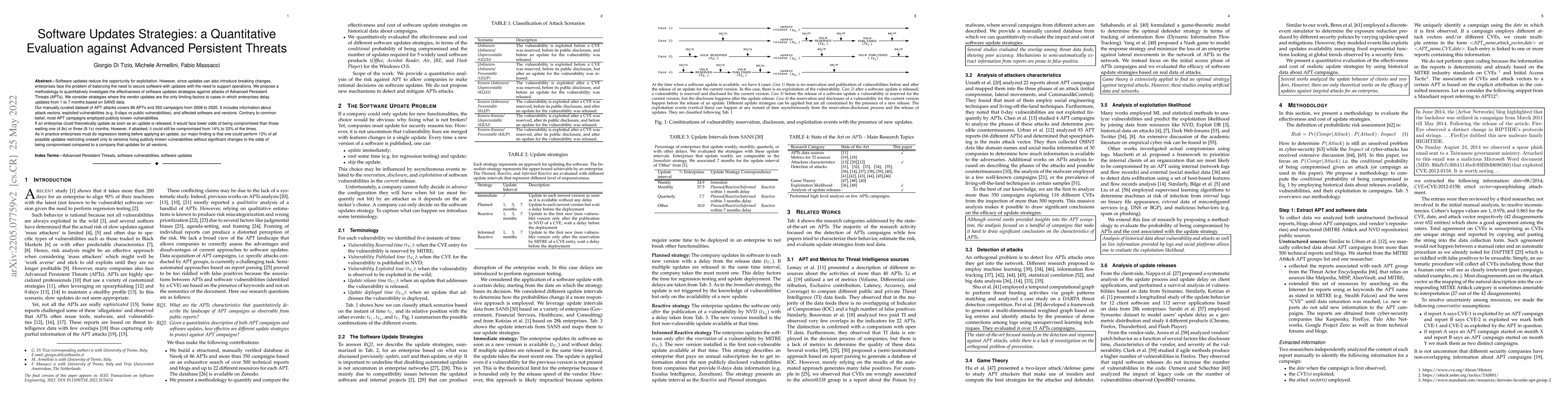 Thumbnail for Software Updates Strategies: a Quantitative Evaluation against Advanced
  Persistent Threats