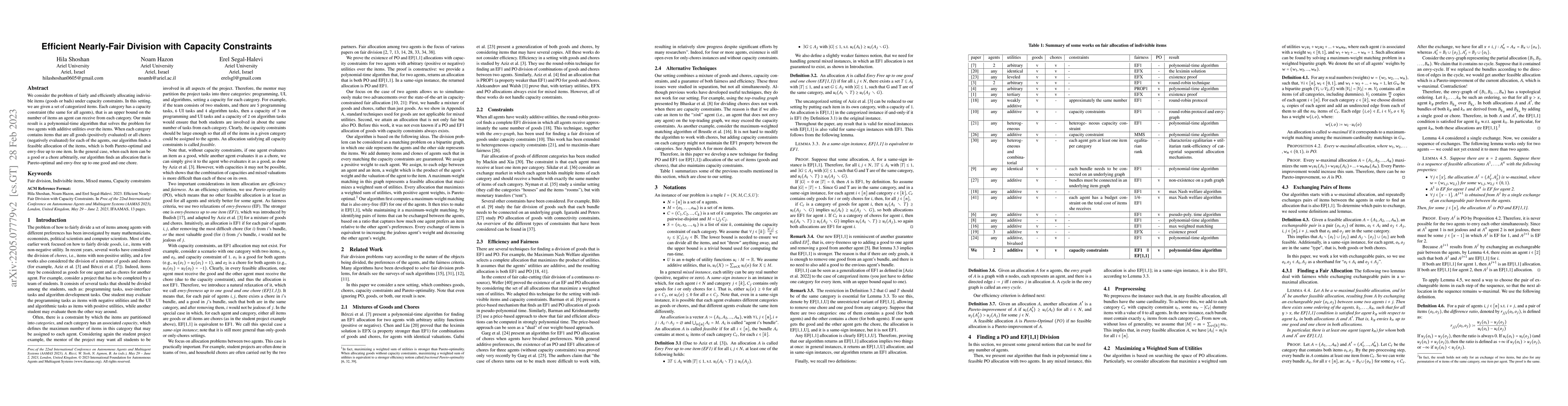 Thumbnail for Efficient Nearly-Fair Division with Capacity Constraints